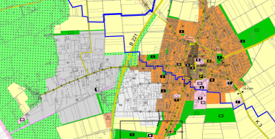 Kartenauszug Bracht mit verschieden großen, farbigen Flächen zur Ausweisung bestimmter Nutzungen