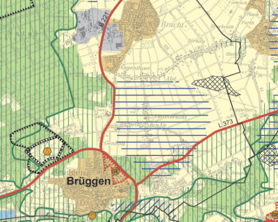 Kartenauszug Gemeindegebiet mit verschieden großen, farbigen Flächen zur Ausweisung Raumnutzung